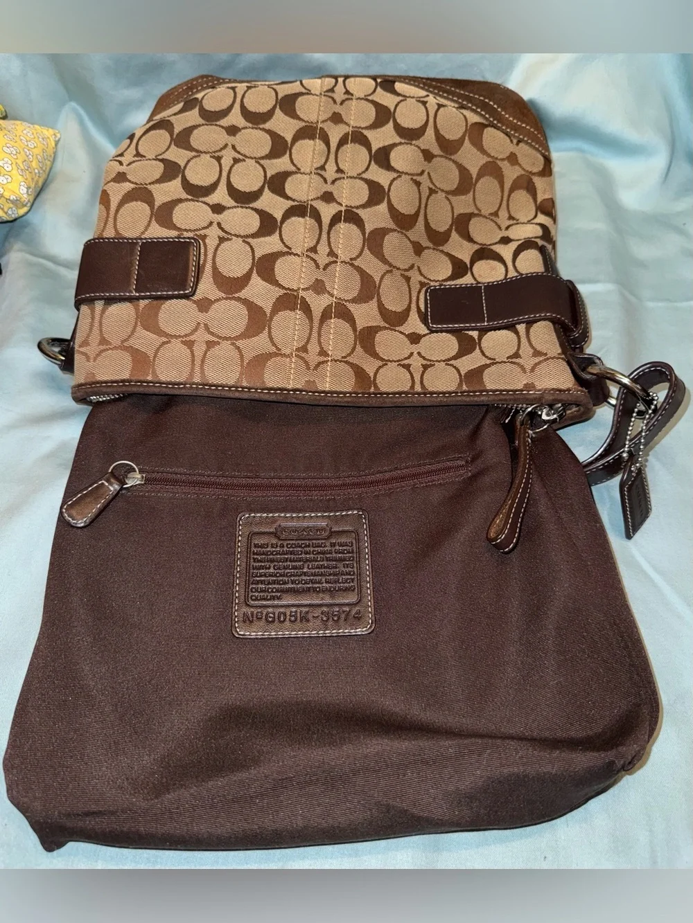 Coach 3574 Soho Signature Jacquard Tan & Brown with Brown Suede Shoulder Bag